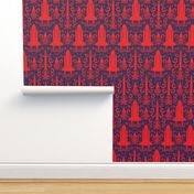 Rocket Science Damask (Red and Navy)