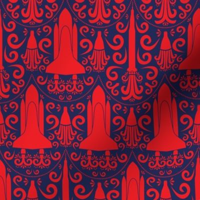 Rocket Science Damask (Red and Navy)