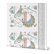 Afternoon Tea Kitchen Towel - Watercolor Bird & Teacup