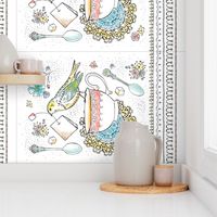 Afternoon Tea Kitchen Towel - Watercolor Bird & Teacup