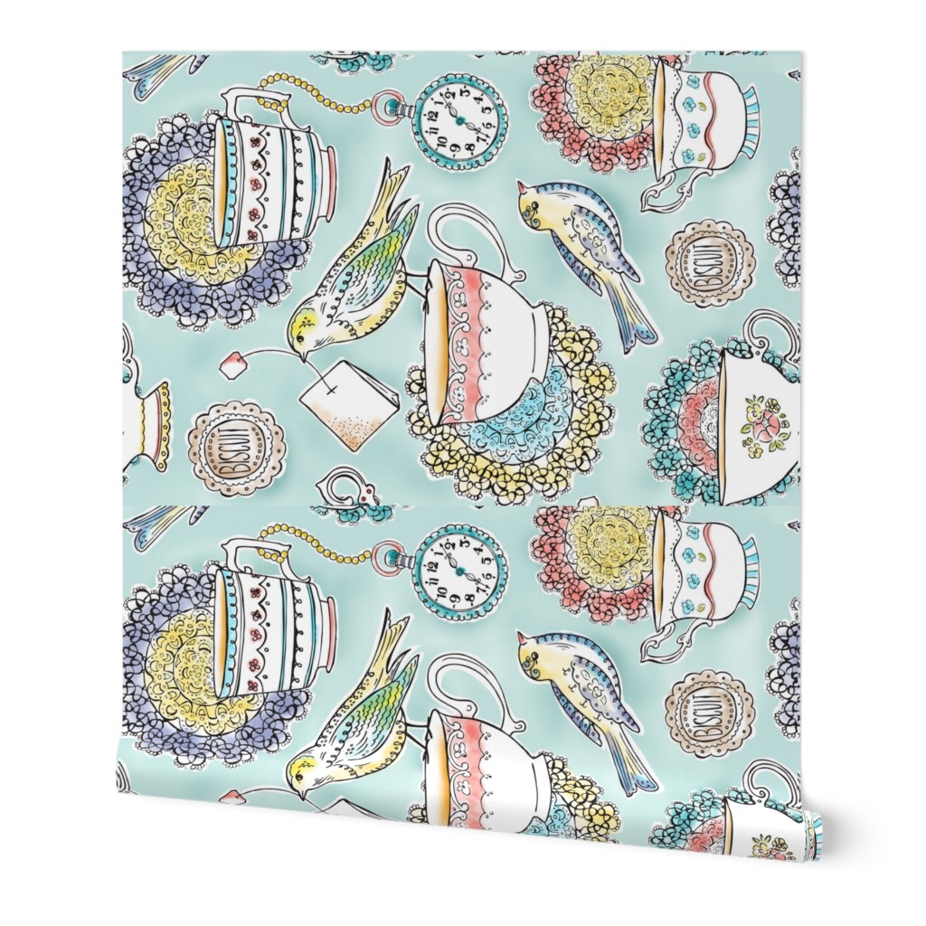 Tea Time Kitchen Towel - Watercolor Birds