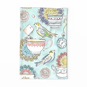 Tea Time Kitchen Towel - Watercolor Birds