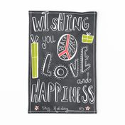 Peace Love And Happiness Chalkboard Tea Towel - Christmas