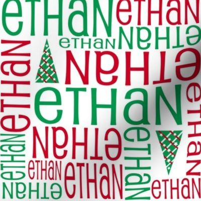 Personalised Name Fabric - Christmas Trees