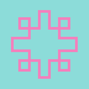 Greek Key squares turquoise and pink