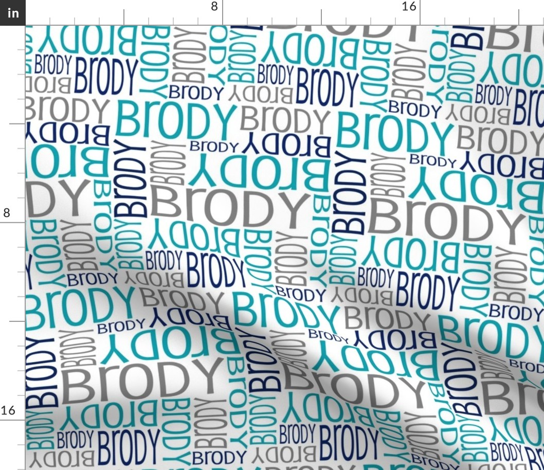 Personalised Name Fabric - Teal, Navy, Grey