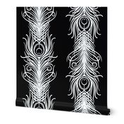 Art Deco Peacock Feather in Black & White