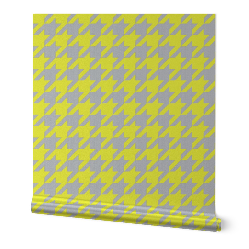 Houndstooth Check in Grey Linen + Neon Yellow