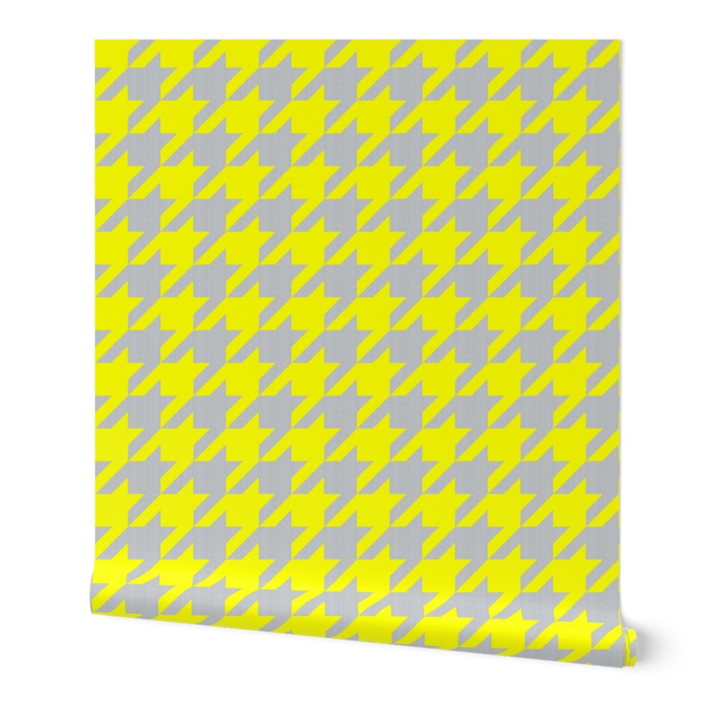 Houndstooth Check in Grey Linen + Neon Yellow
