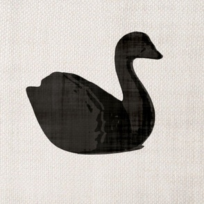 Big black swan on linen