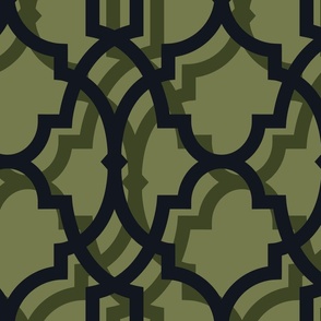 Tiffany trellis bold shadow in military green, medium black and military dark green