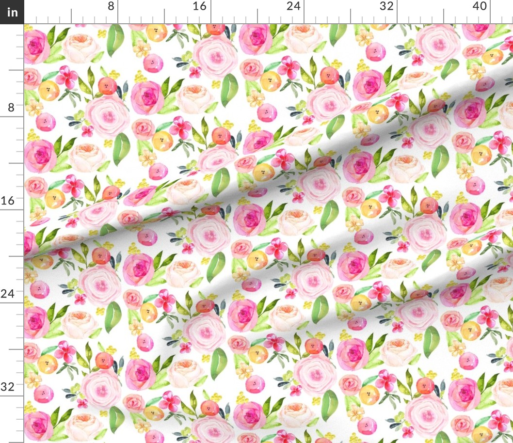 acuarela, las flores, primavera, peonias, rosas Tela | Spoonflower