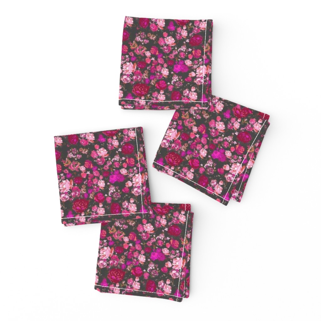 SMALL PRINT Vintage Floral with Hot Pink and Baby Pink on Grey