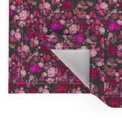 SMALL PRINT Vintage Floral with Hot Pink and Baby Pink on Grey