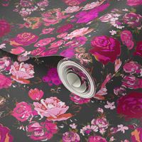 SMALL PRINT Vintage Floral with Hot Pink and Baby Pink on Grey