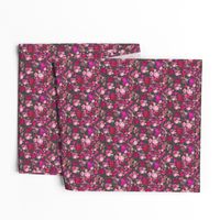 SMALL PRINT Vintage Floral with Hot Pink and Baby Pink on Grey