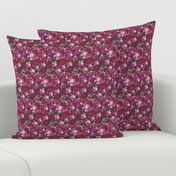 SMALL PRINT Vintage Floral with Hot Pink and Baby Pink on Grey