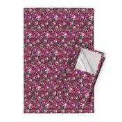 SMALL PRINT Vintage Floral with Hot Pink and Baby Pink on Grey