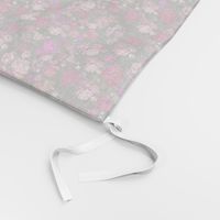 SMALL PRINT Vintage Floral with Hot Pink and Baby Pink on Grey