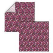 SMALL PRINT Vintage Floral with Hot Pink and Baby Pink on Grey