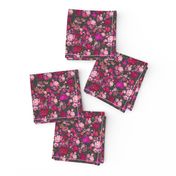 SMALL PRINT Vintage Floral with Hot Pink and Baby Pink on Grey