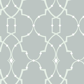 Tiffany trellis two in grey, mint green very light  and white