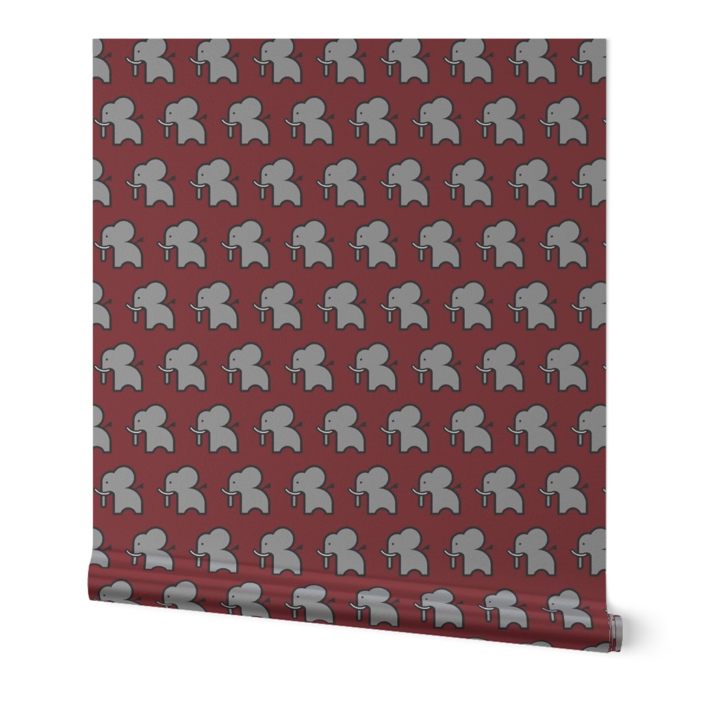 grey elephant on crimson background