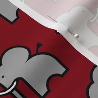 grey elephant on crimson background