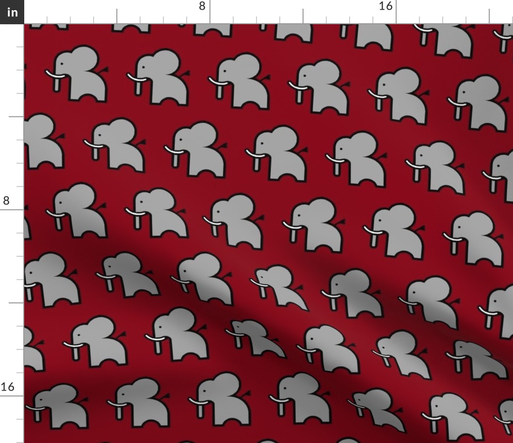 grey elephant on crimson background