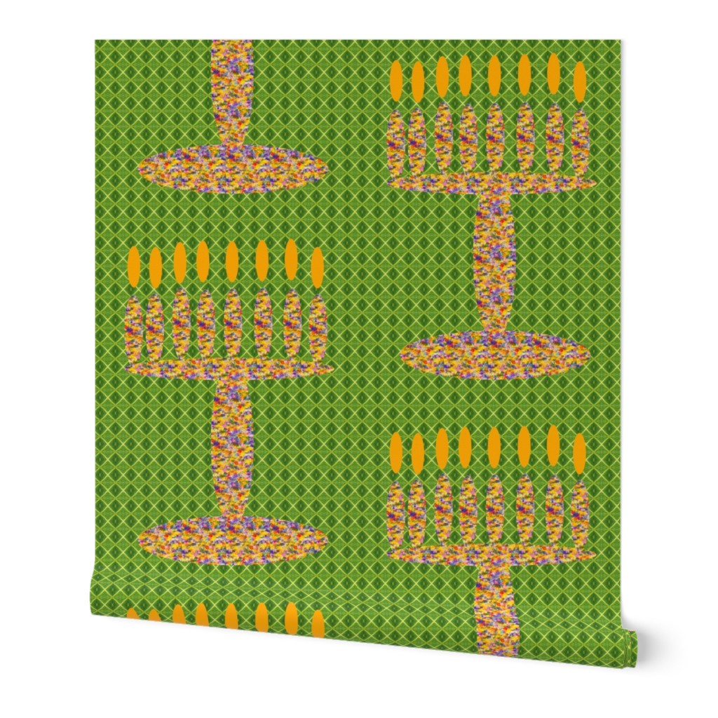 Rich Flower Girl Menorah on Green