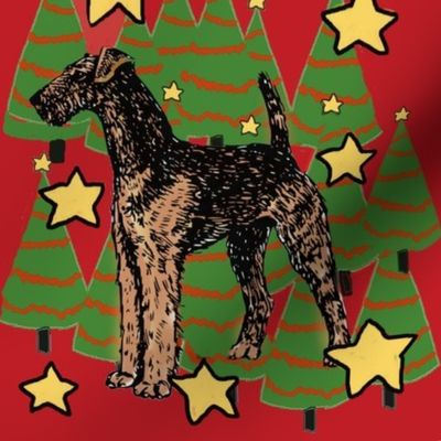 Airedale and Christmas trees
