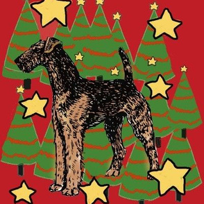 Airedale and Christmas trees