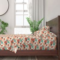 Poppies Floral - Coral Navy Mint on Cream