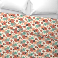 Poppies Floral - Coral Navy Mint on Cream