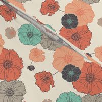 Poppies Floral - Coral Navy Mint on Cream