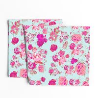 Vintage Rose Floral in Mint, Fuchsia, Magenta, & Blush