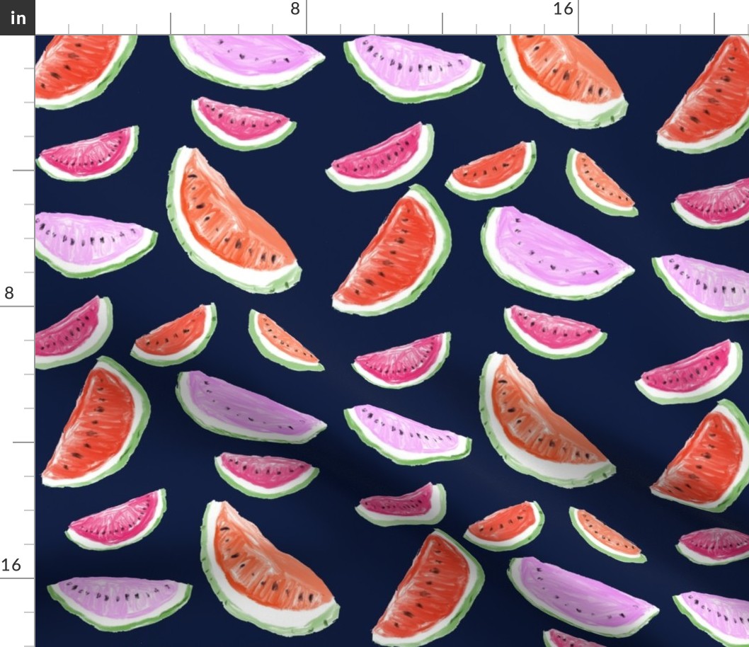 Watercolor Watermelons // Navy 
