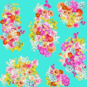 Summer Bright Floral Cluster // Turquoise - Smaller Print 