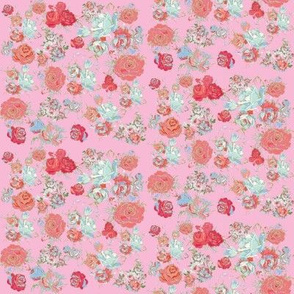 Vintage Floral in Pinks and Light Blue