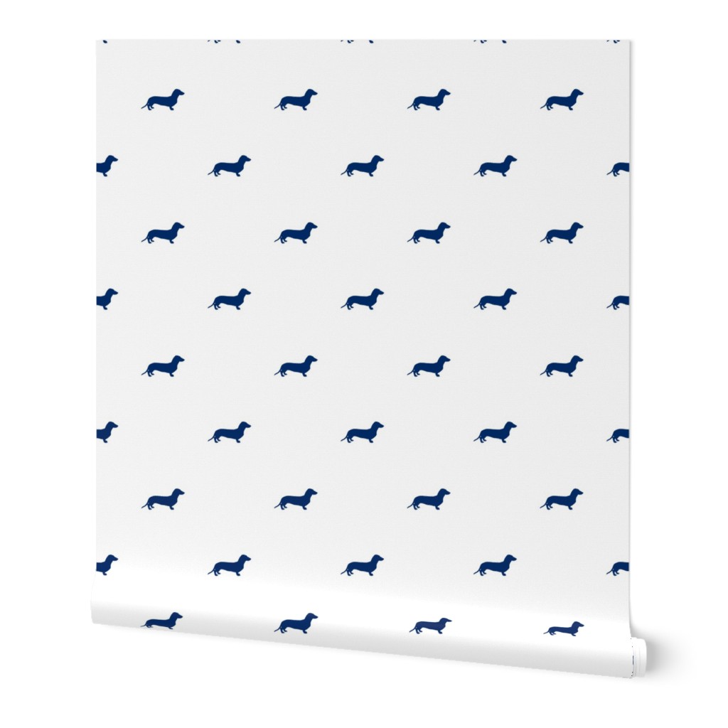 Navy Dachshund Dots on White