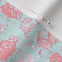 Vintage Floral in Light Peach, Pink, Mint/ Baby Blue