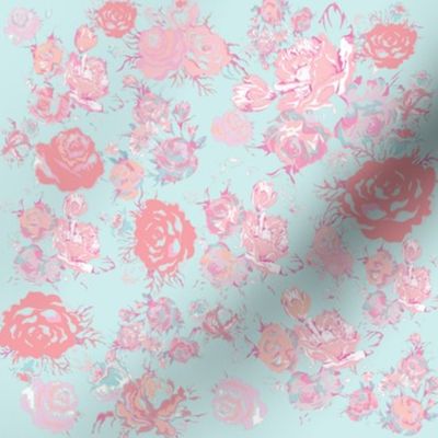 Vintage Floral in Light Peach, Pink, Mint/ Baby Blue