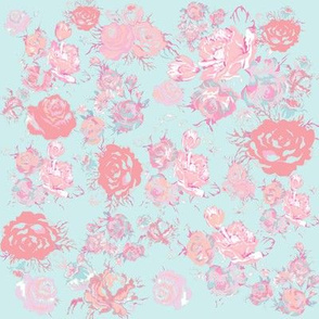 Vintage Floral in Light Peach, Pink, Mint/ Baby Blue