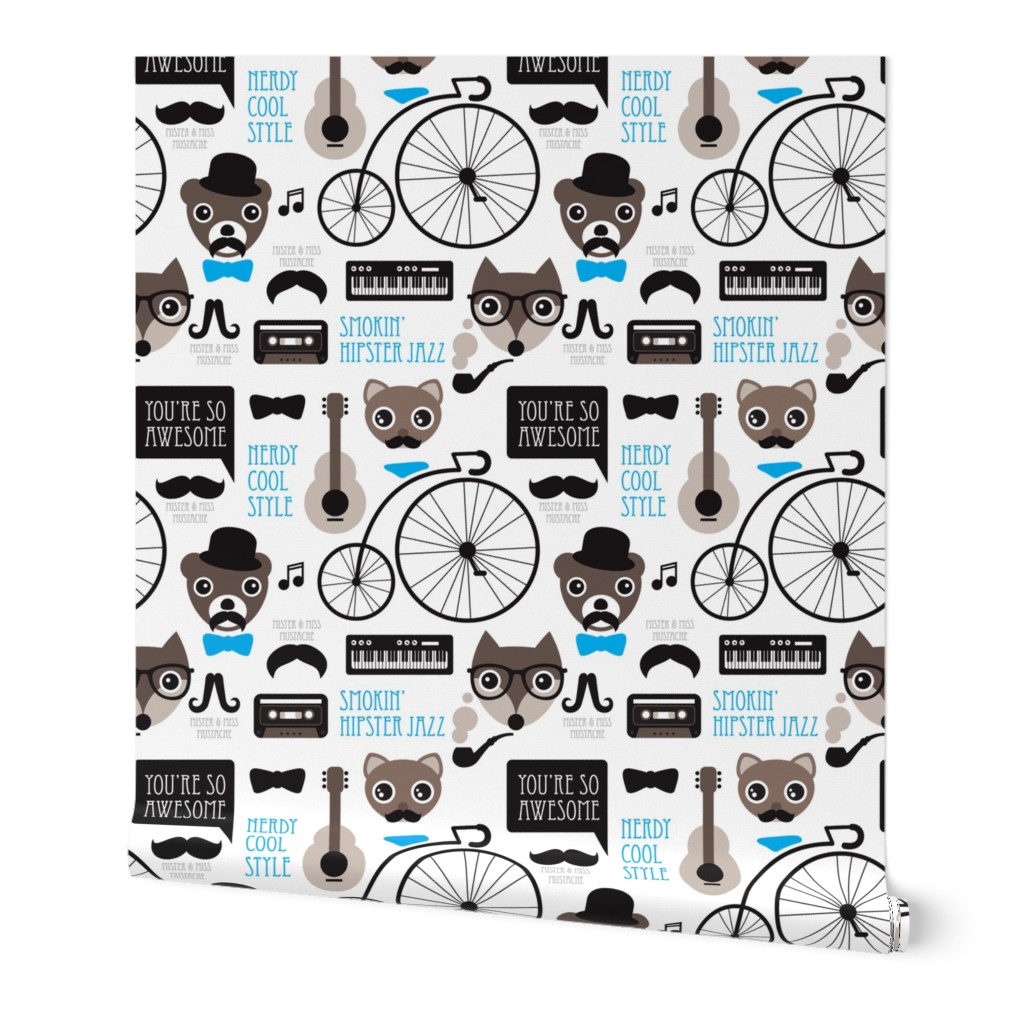 Hipster mustache bicycle friends cool animals kids design