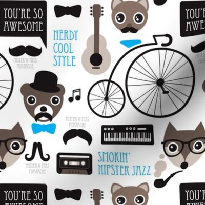 Hipster mustache bicycle friends cool animals kids design
