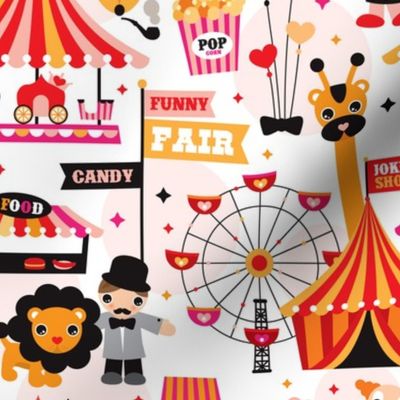 Lion circus show fox play fair big wheel and party design