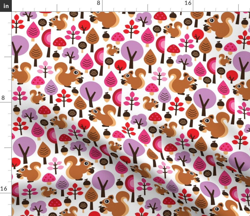 Violet fall squirrel girls woodland design with flower and trees