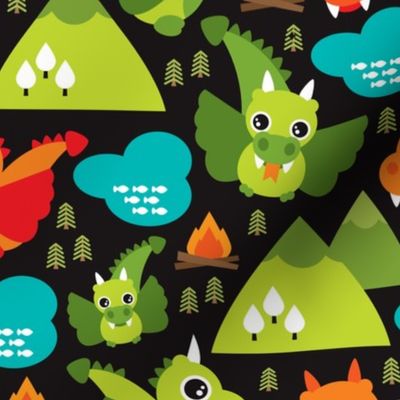 Cute baby dragon fantasy woodland for boys illustration print