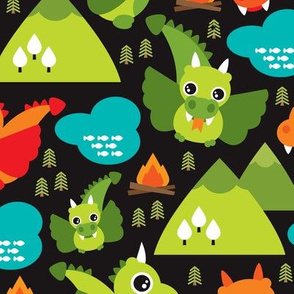 Cute baby dragon fantasy woodland for boys illustration print