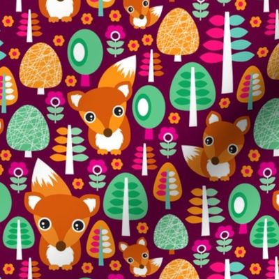 Autumn fox woodland flowers trees and animals for girls